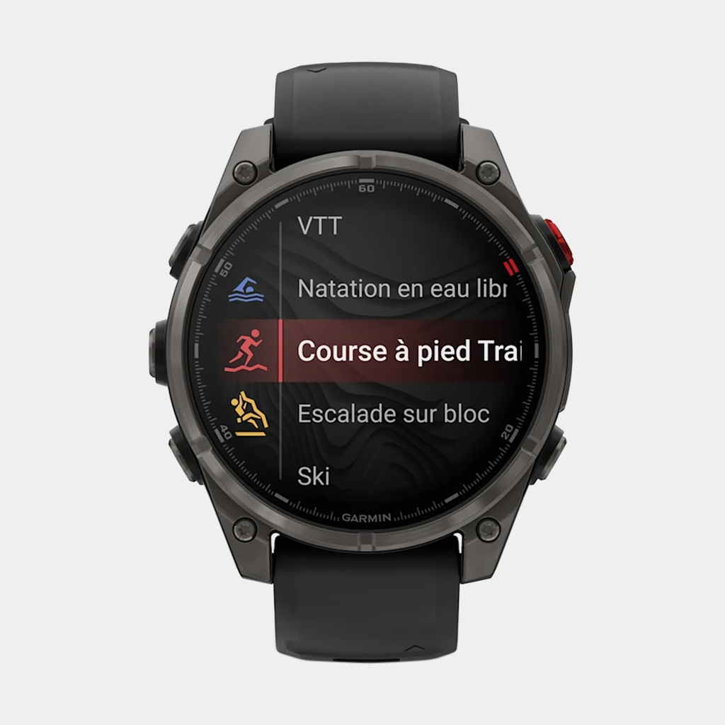 Fenix 8 Pro - Amoled Sapphire Titanium Carbon Grey DLC w/ Black / Pebble Gray Silicone Band