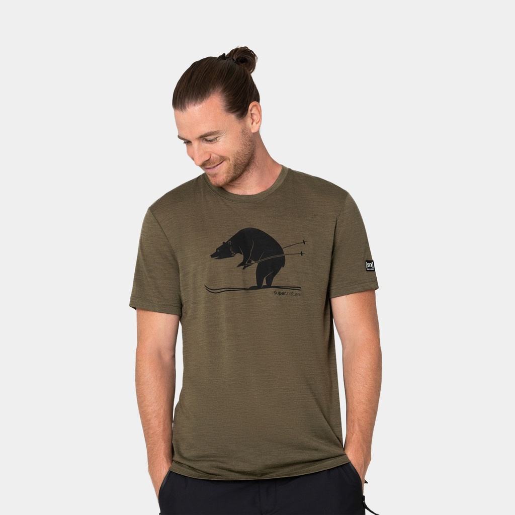 Skiing Bear Tee Olive Night Melange / Jet Black