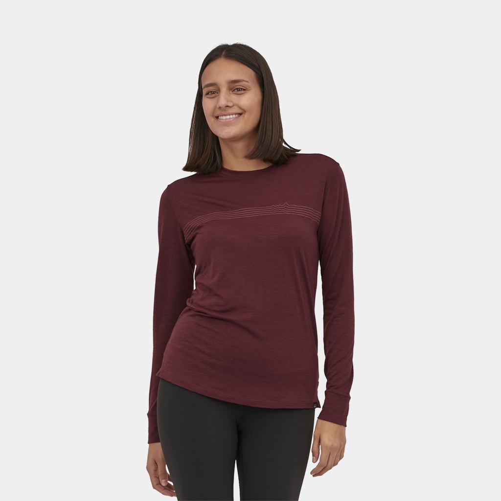 Long Sleeves Capilene Cool Merino Graphic Shirt Women Fitz Roy Fader: Dark Ruby
