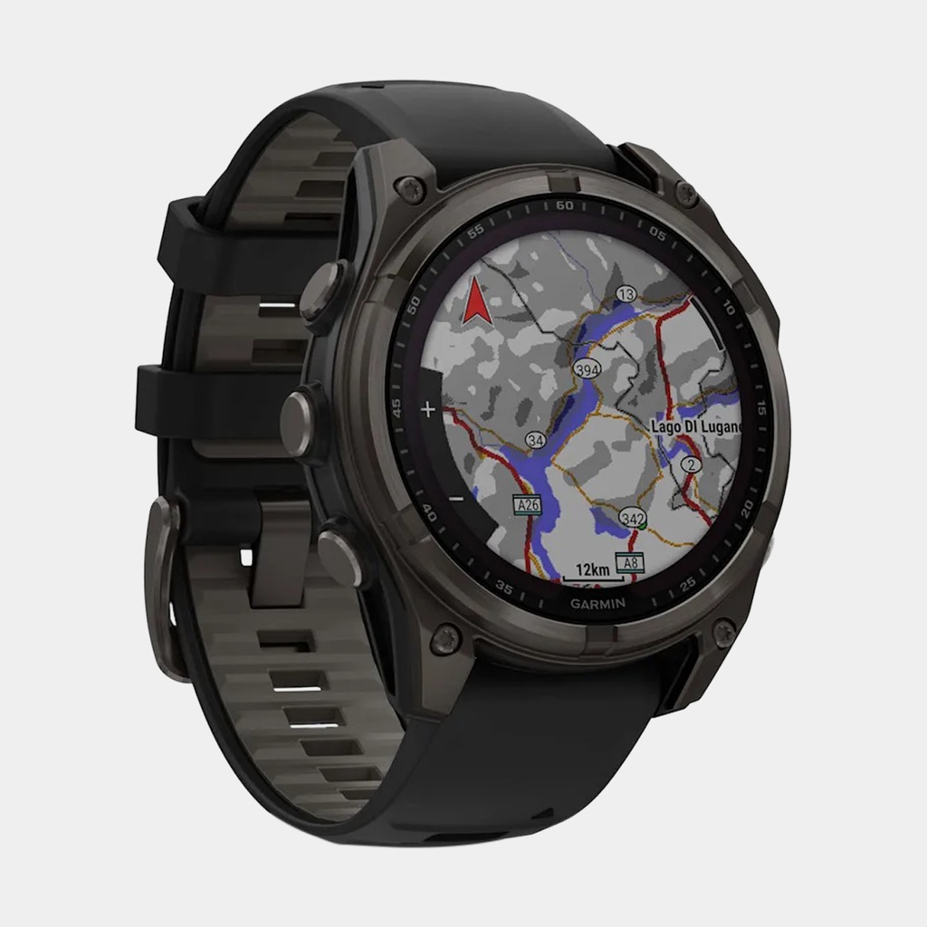 Fenix 8 Solar Sapphire Titanium DLC Carbon Grey w/ Black  w/ Black / Pebble Gray Silicone Band