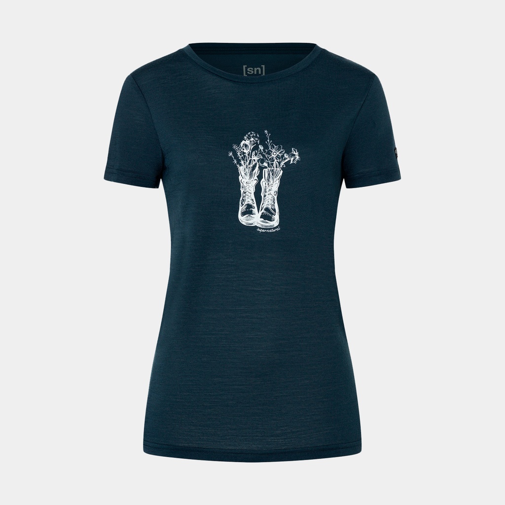 Flower Boots Tee Women Blueberry / Natural White