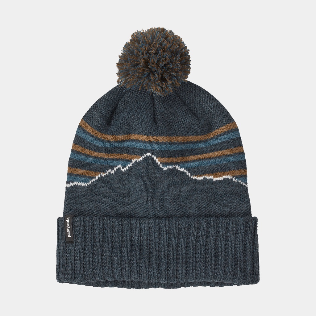 Powder Town Beanie Fitz Roy Stripe Knit: Smolder Blue