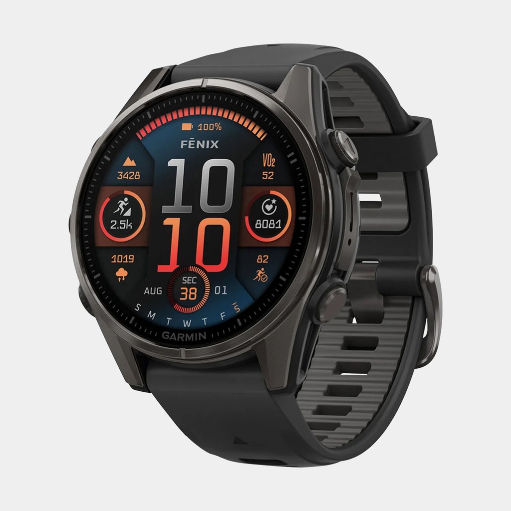 Fenix 8 - Amoled Sapphire Titanium Carbon Gray DLC w/ Black / Pebble Gray Silicone Band