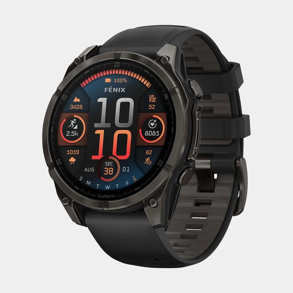 Fenix 8 - Amoled Sapphire Titanium Carbon Gray DLC w/ Black / Pebble Gray Silicone Band