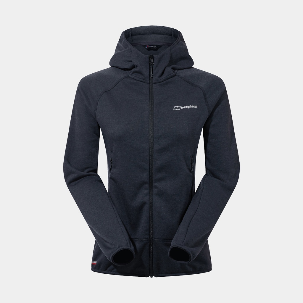 Heuberg Hoody Polartec Fleece Jacket Women Jet Black / Grey Pinstripe