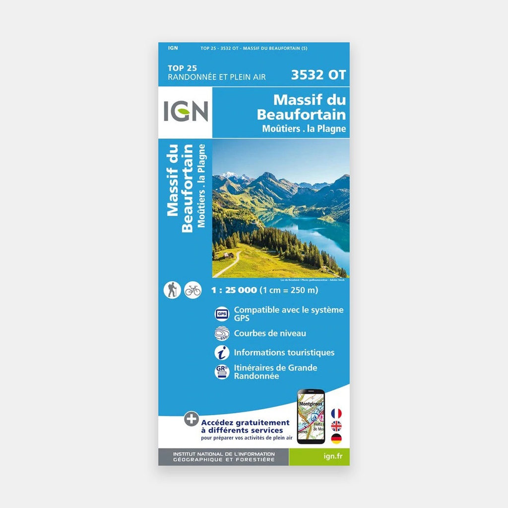 Massif du Beaufortain / Moûtiers / La Plagne GPS 1/25 3532OT