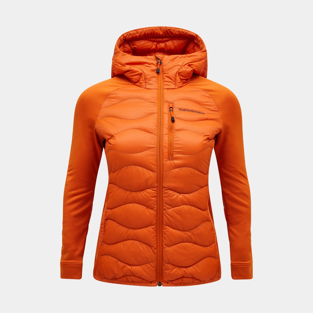 Helium Down Hybrid Hood Jacket Women Gold Flame