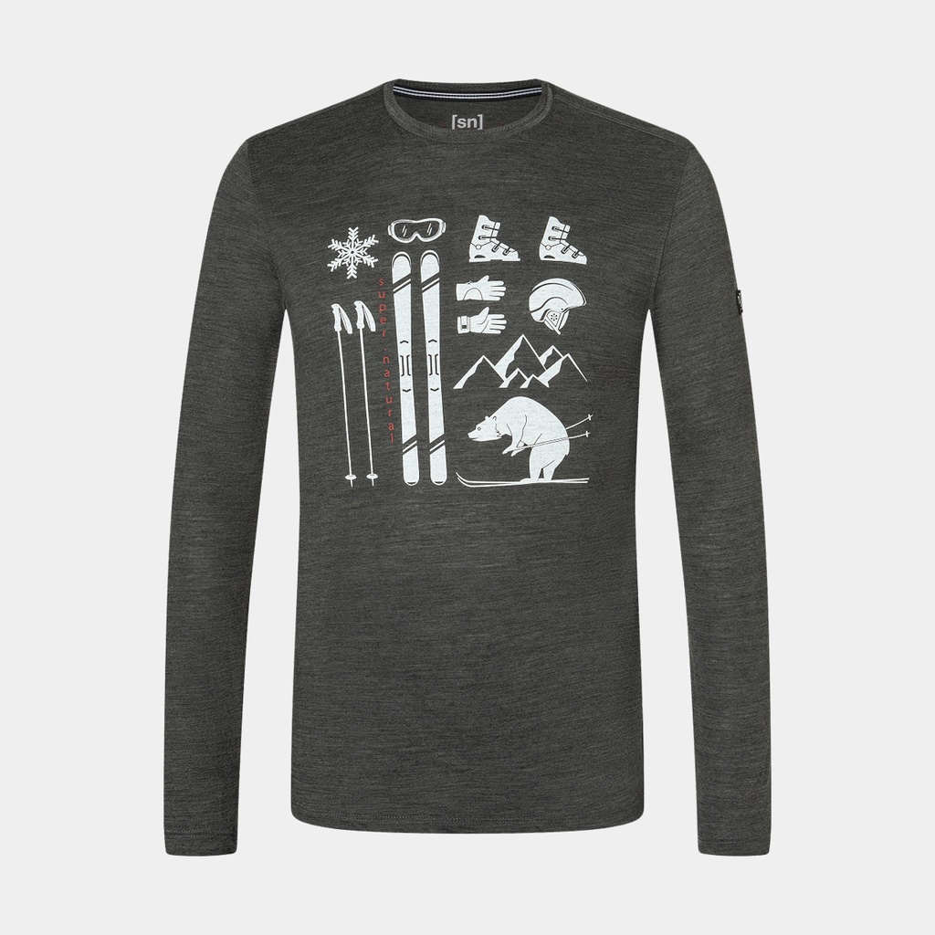 Skiing Bear Long Sleeves Pirate Grey Melange / Fresh White / Aurora Red