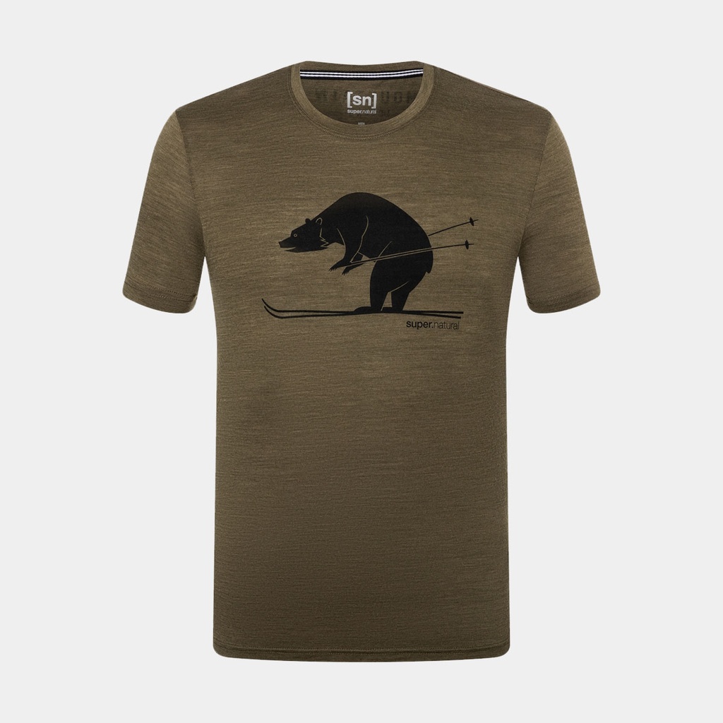 Skiing Bear Tee Olive Night Melange / Jet Black
