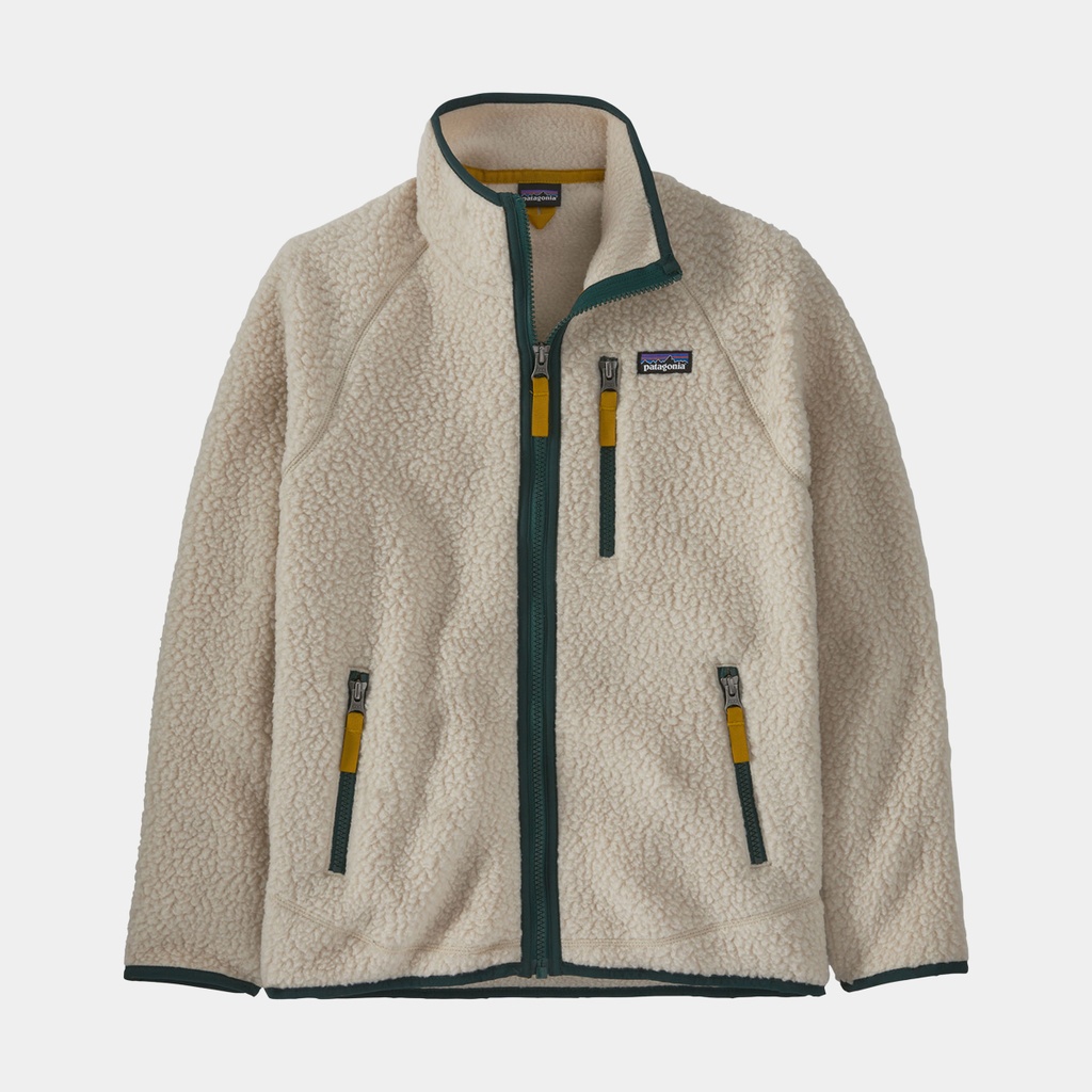 Retro Pile Jacket Kids Dark Natural w/Northern Green